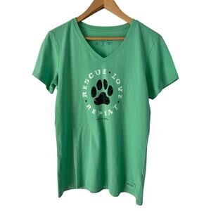 NWT Life is Good Crusher T-Shirt Green Rescue Love Repeat Paw Graphic Sz Small